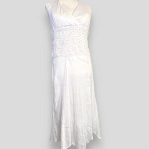 Signature by Sangria White Sequin Halter Maxi Dress Size 10